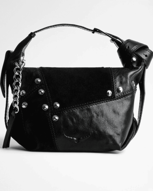 BOLSO ZADIG & VOLTAIRE NEGRO CON TACHUELAS METÁLICAS Y DISEÑO PATCHWORK