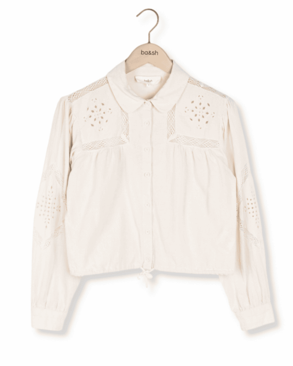 CAMISA EMILY BORDADA DE ALGODÓN ORGÁNICO CON ENCAJE Y CINTURA AJUSTABLE