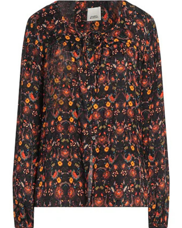 Blusa Prian Isabel Marant con estampado floral negro naranja y multicolor