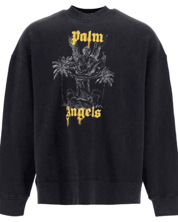 Sudadera Palm Angels negra de algodón con logo y estampado en contraste