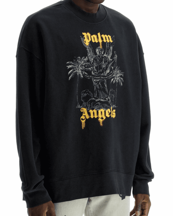 Sudadera Palm Angels negra de algodón con logo y estampado en contraste