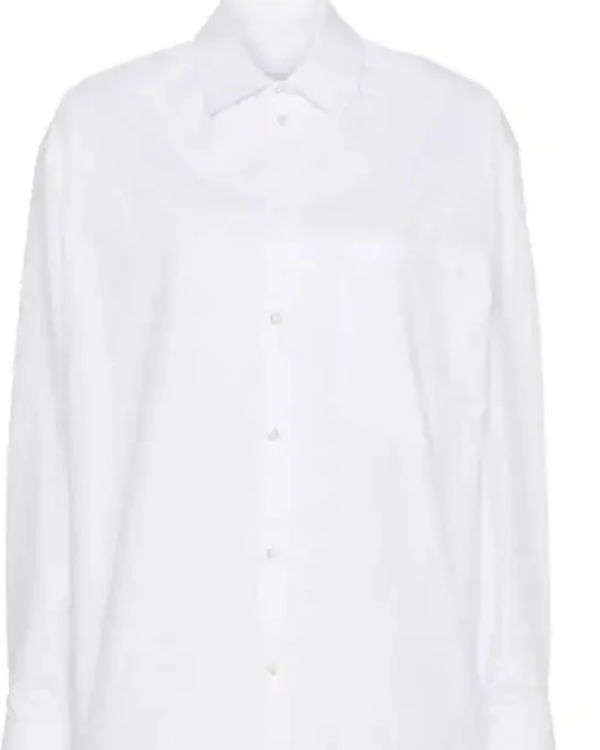 Camisa Milanna blanca de IRO Paris en popelín de algodón con cuello clásico y bajo asimétrico.