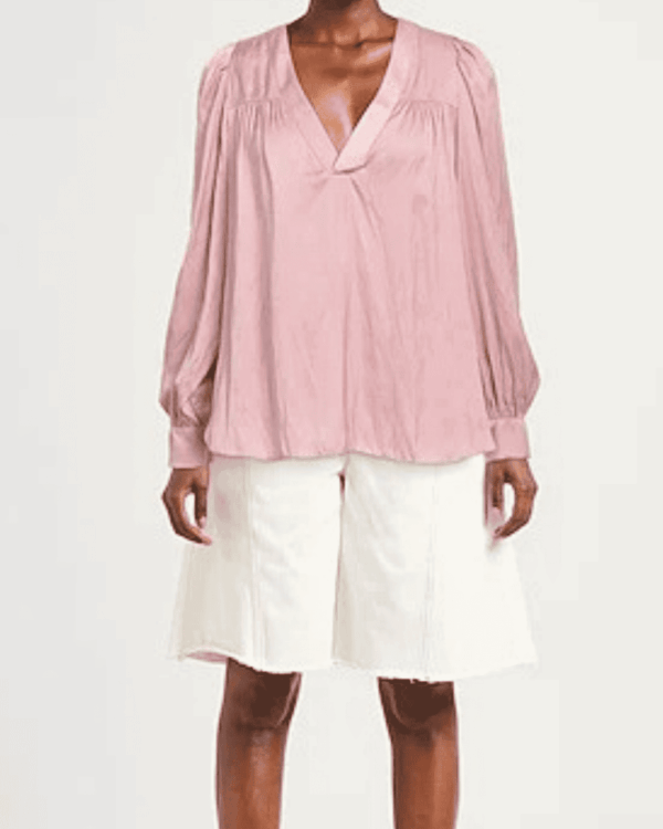 Blusa Telia Satin Zadig & Voltaire rosa Deep Parm de satén con escote profundo y mangas largas.